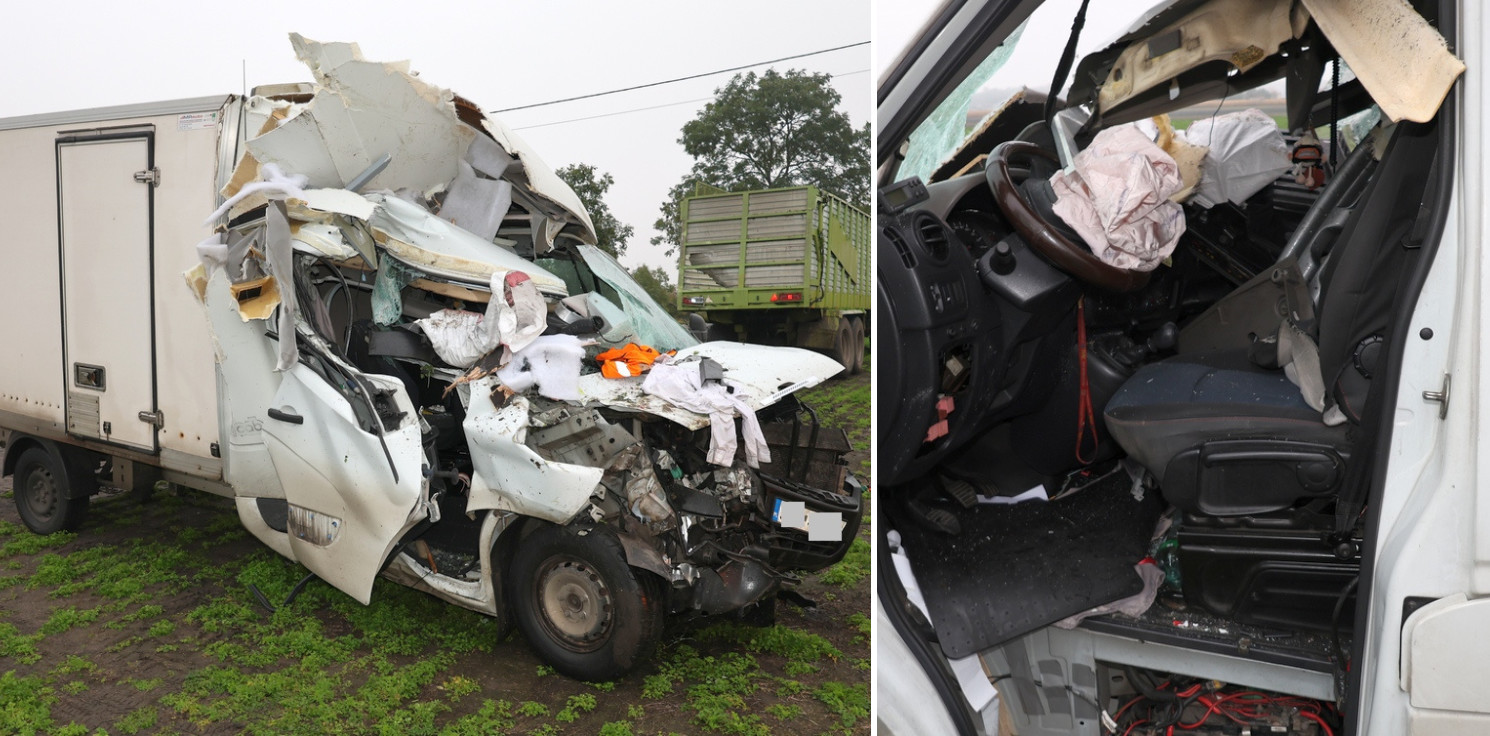Radziejów - Kompletnie zmiażdżony bus, a kierowca wyszedł bez szwanku