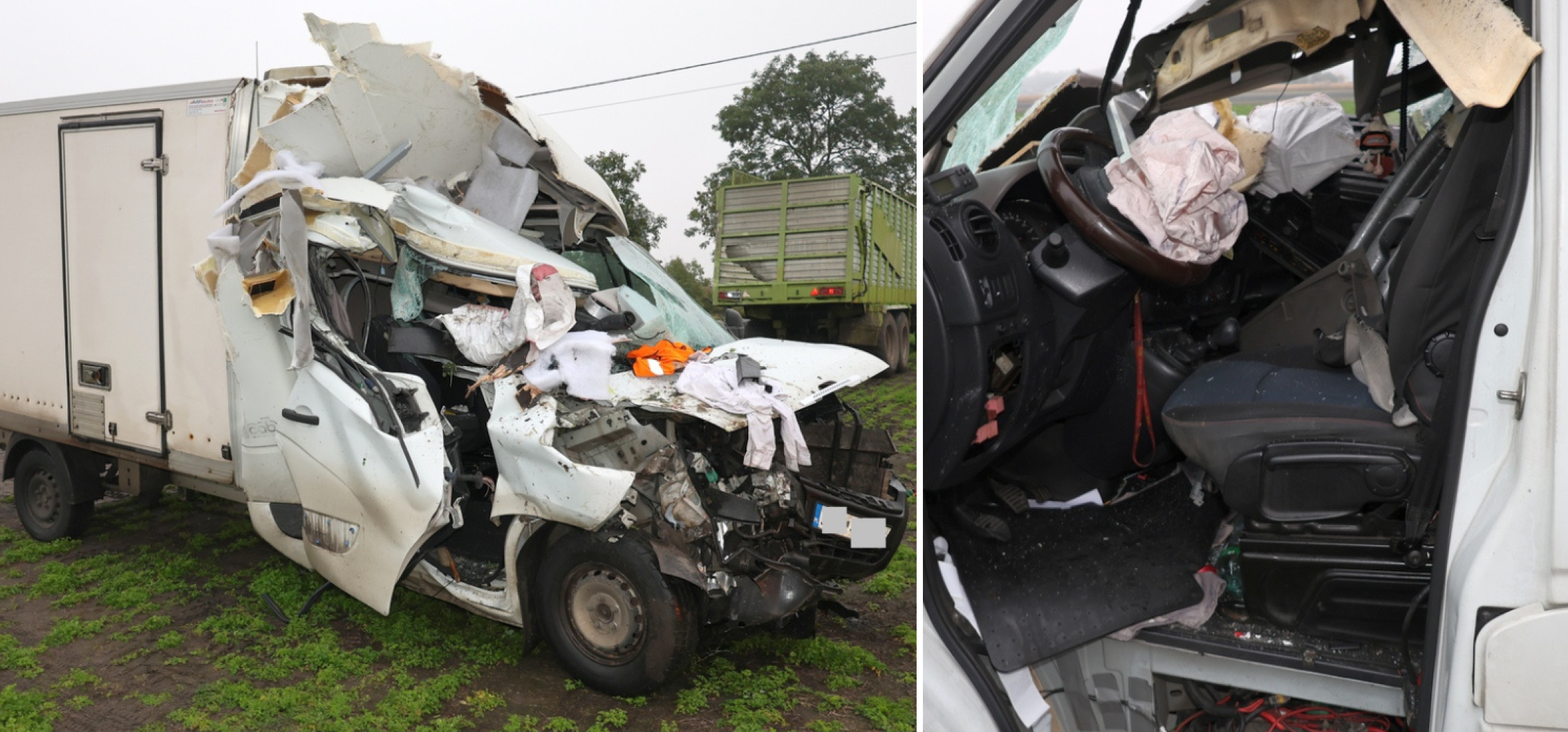 Kompletnie zmiażdżony bus, a kierowca wyszedł bez szwanku