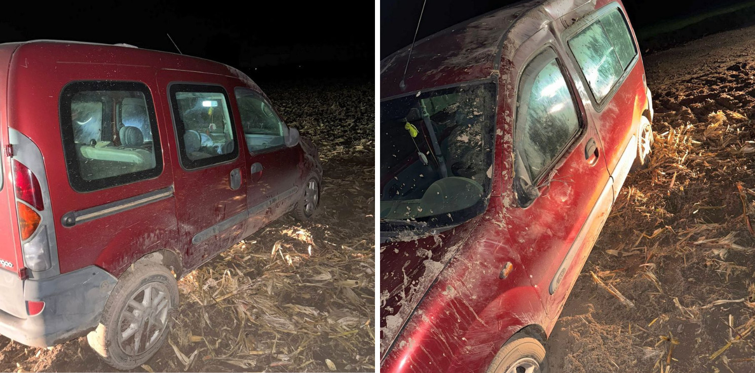 Radziejów - Dachowanie renault. W środku cztery osoby
