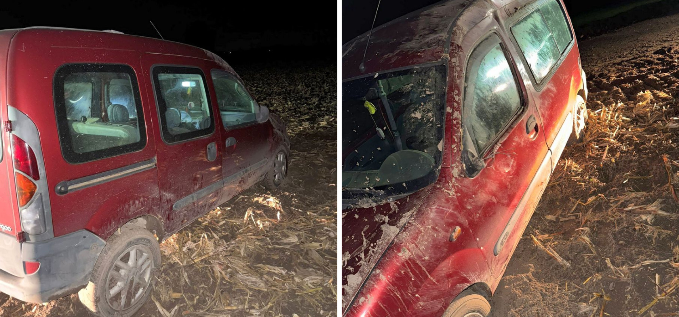 Dachowanie renault. W środku cztery osoby