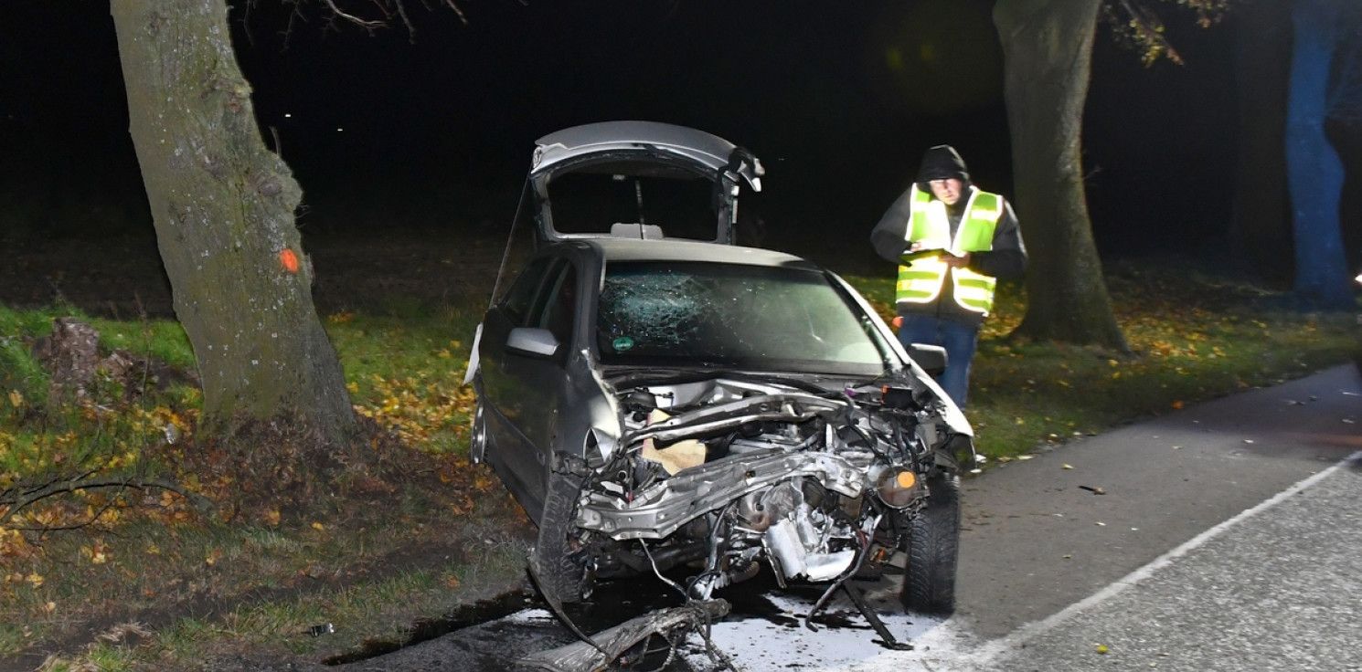 Radziejów - Opel roztrzaskany na drzewie. Kierowca nie miał uprawnień