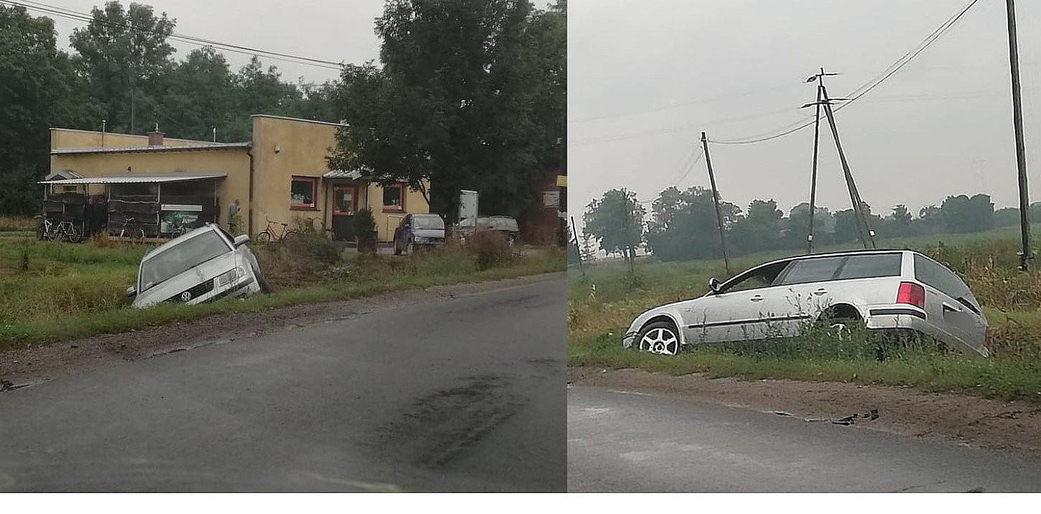 Kruszwica.online - Łagiewniki. Volkswagen wpadł do rowu