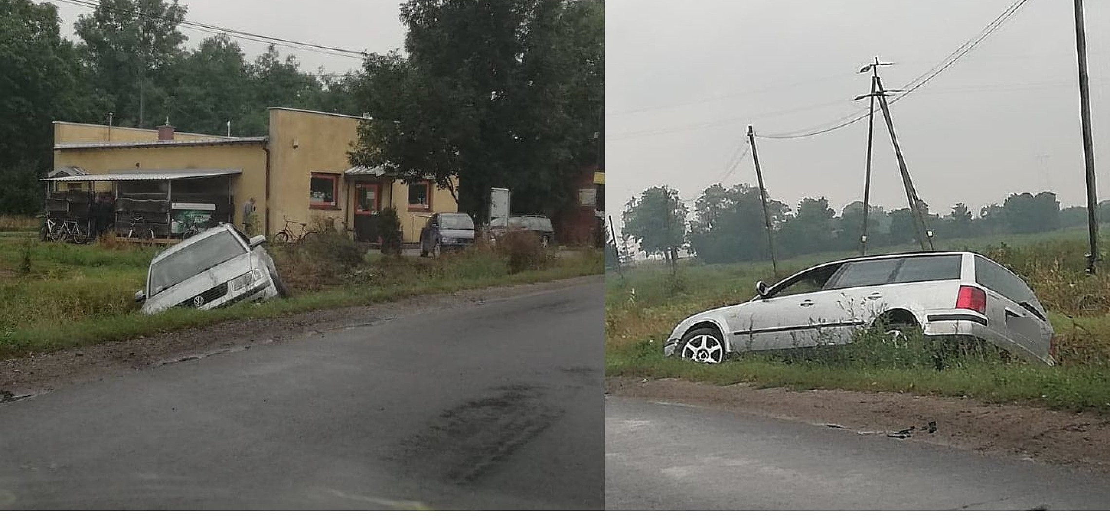 Kruszwica - Łagiewniki. Volkswagen wpadł do rowu