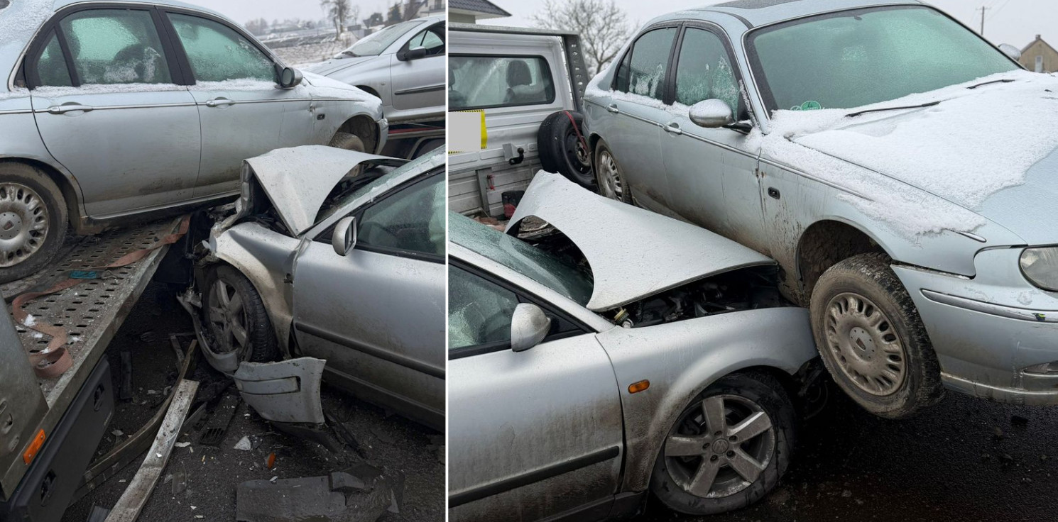 Inowrocław - Wpadł w poślizg i uderzył w lawetę