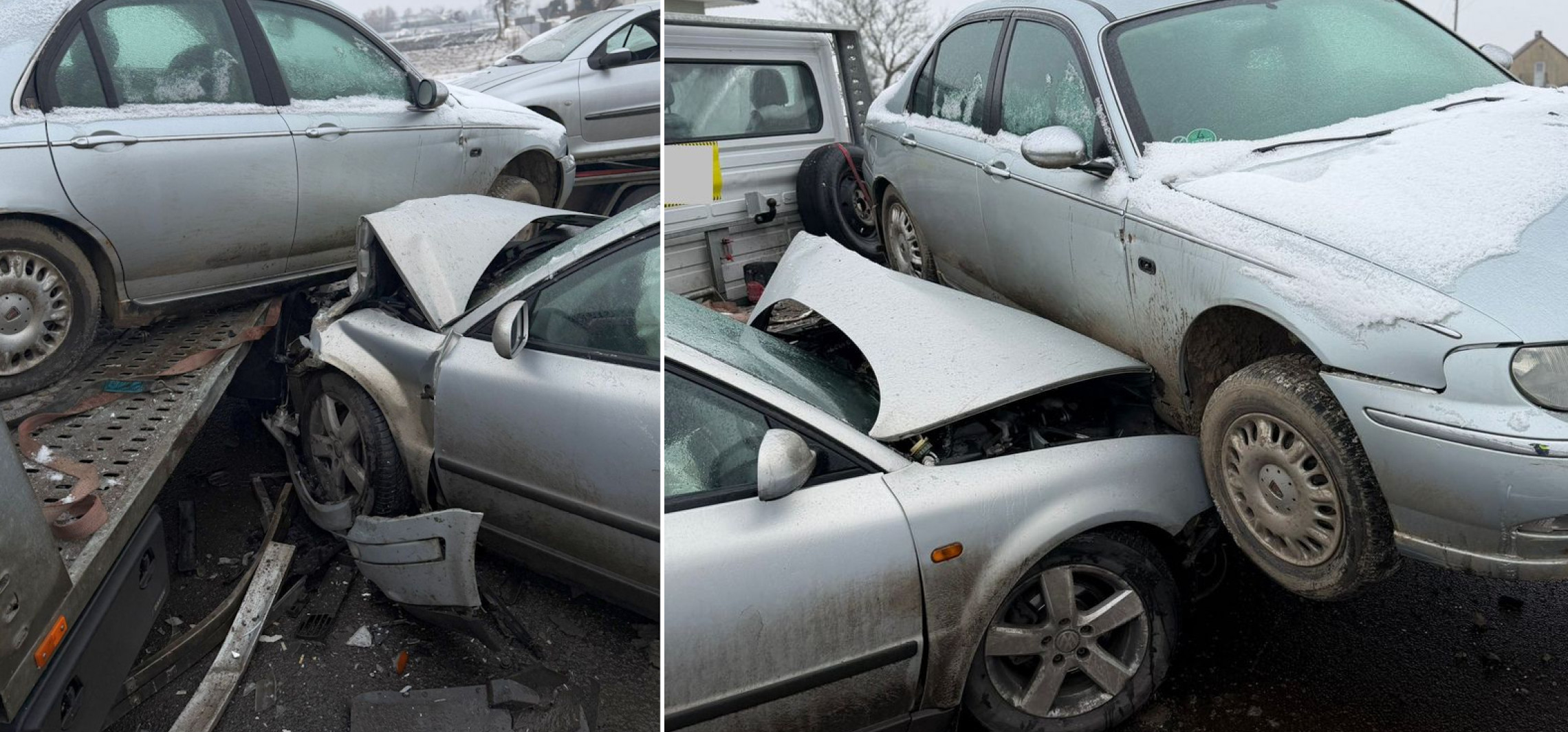 Wpadł w poślizg i uderzył w lawetę