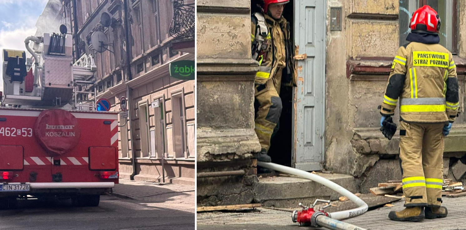 Inowrocław - Pożar w kamienicy przy ul. Grabskiego. Ulica nieprzejezdna