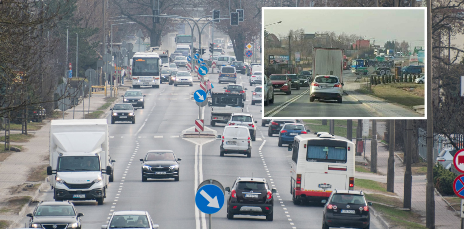 Inowrocław - Uciążliwe korki na wjeździe do Mątew. Szybko się nie skończą