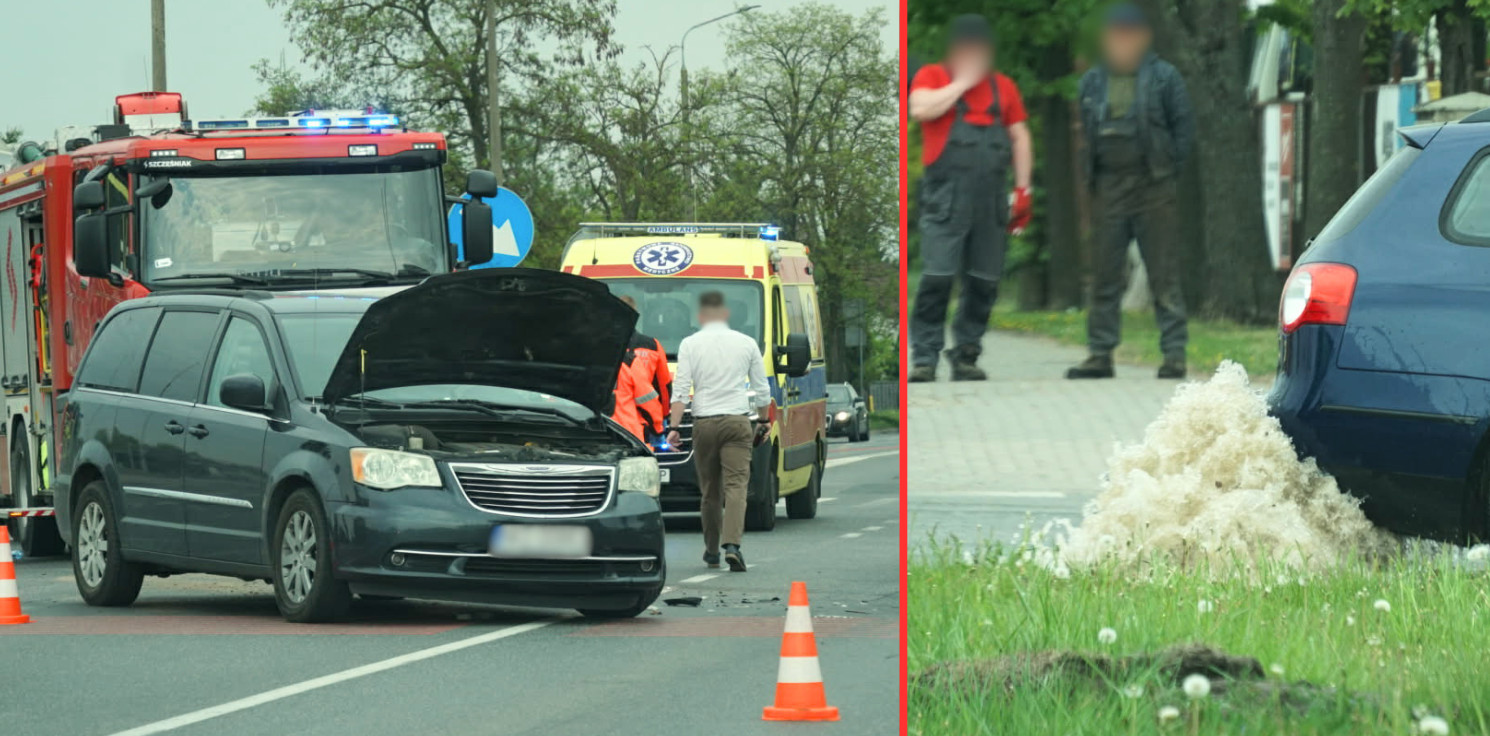 Inowrocław - Kraksa na Poznańskiej. Jedno z aut uderzyło w hydrant