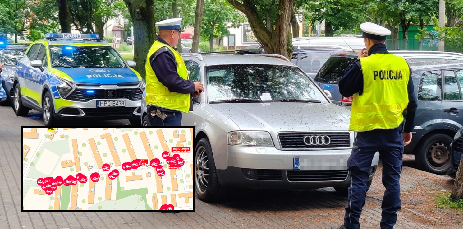 Inowrocław - Parkingowa samowolka na Łokietka. Przyjechała policja i straż miejska