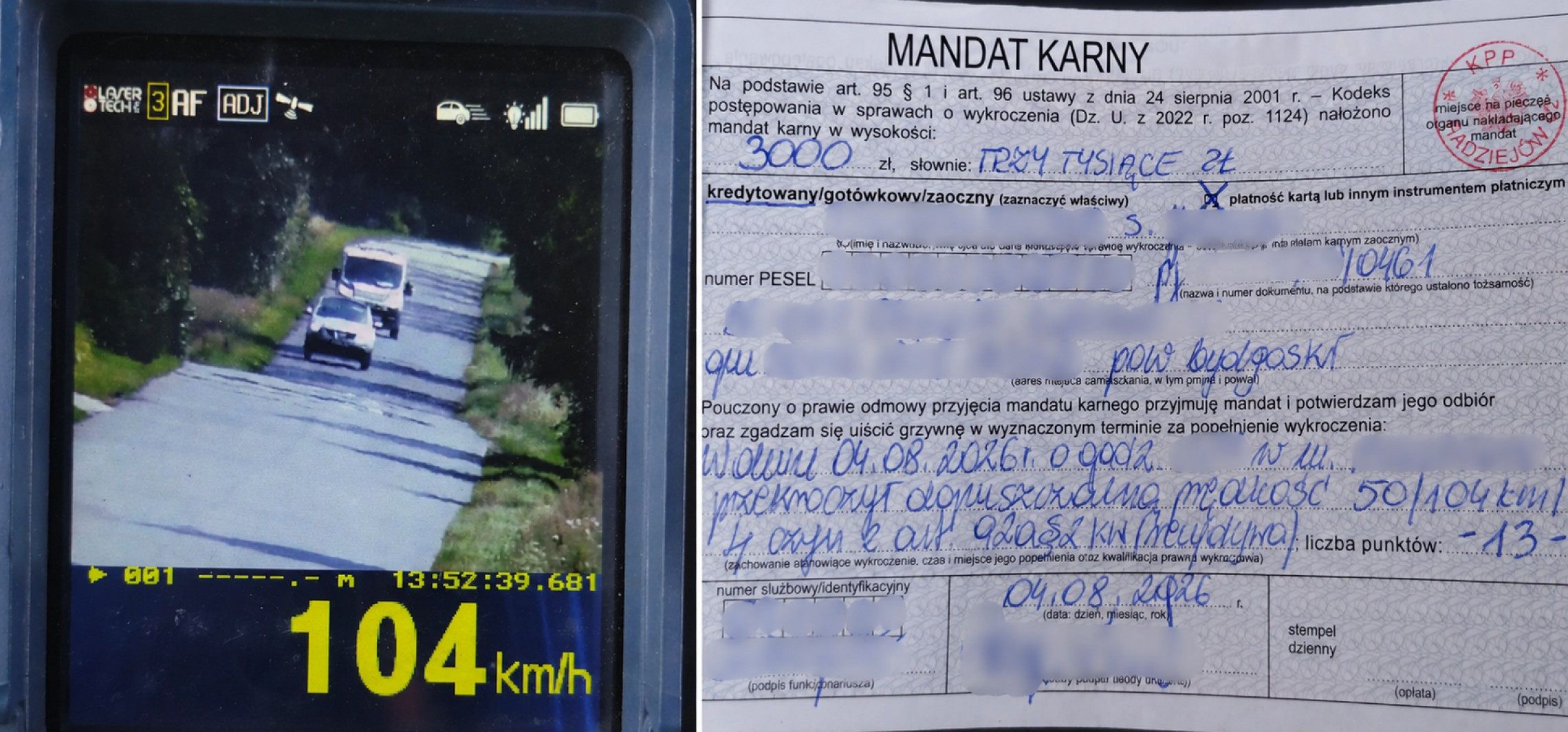 Za ciężka noga kosztowała go 3 tys. zł. Do tego 13 punktów