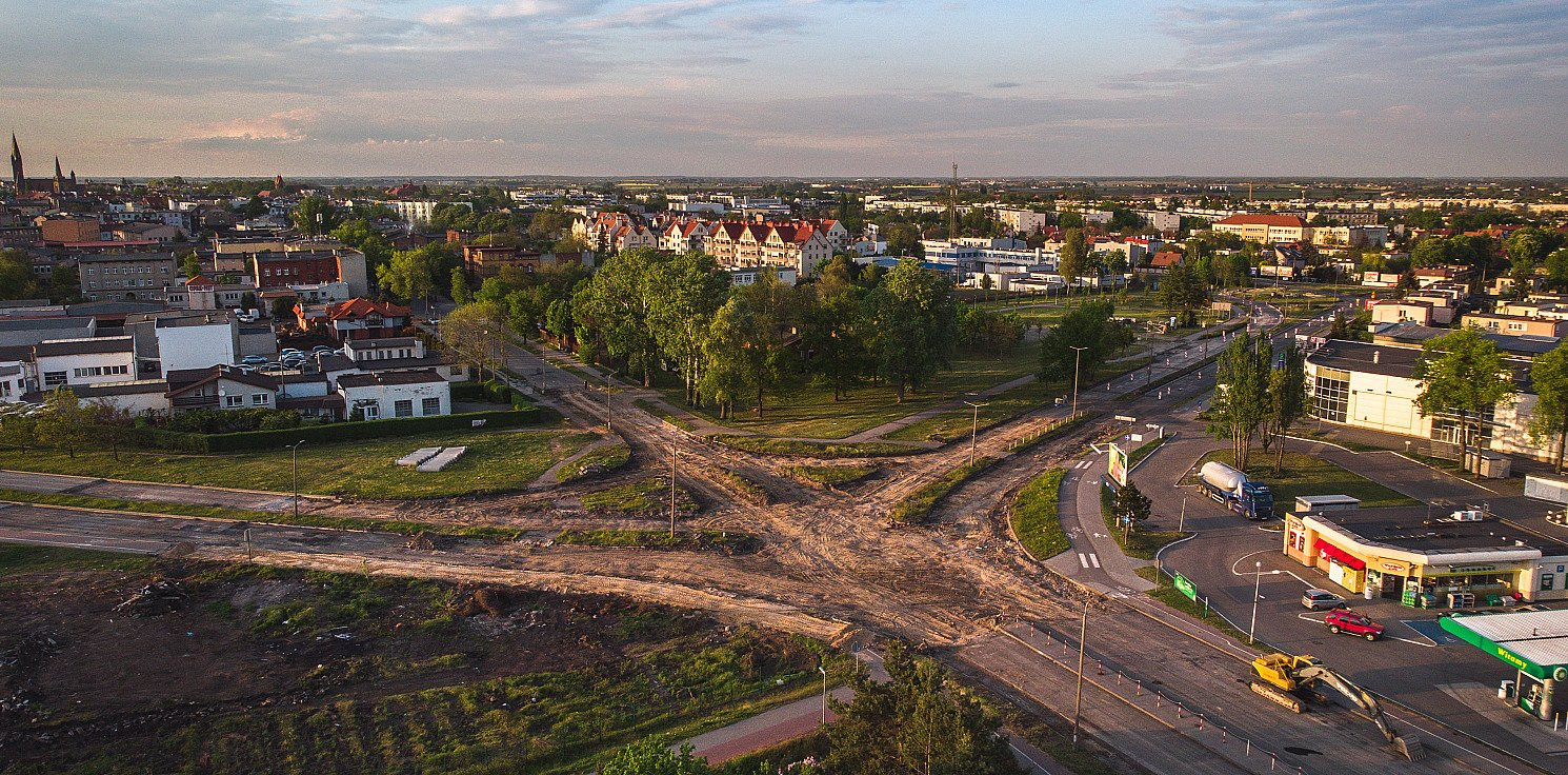 Inowrocław - Budowa największego ronda z lotu ptaka