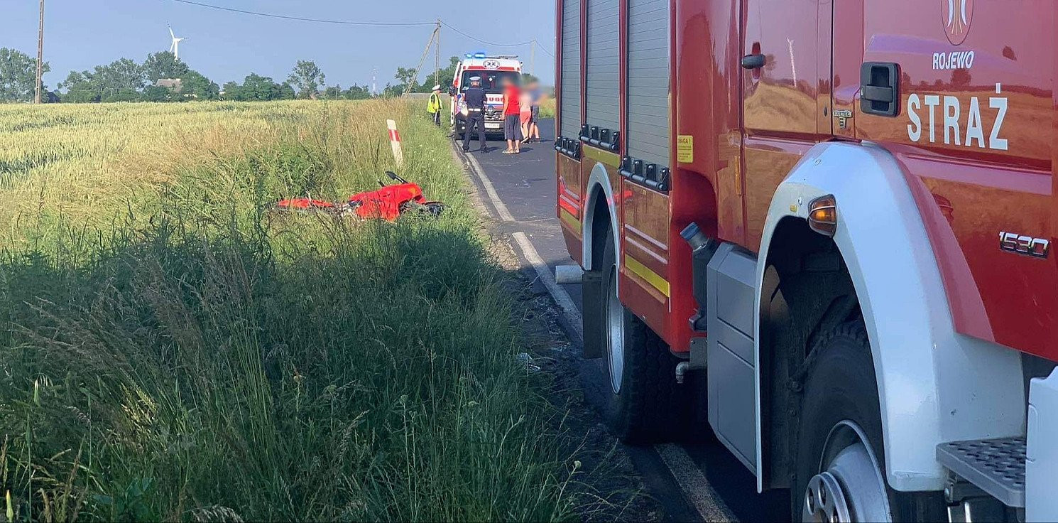 Rojewo - Wypadek koło Rojewa. Motocykl wypadł z drogi