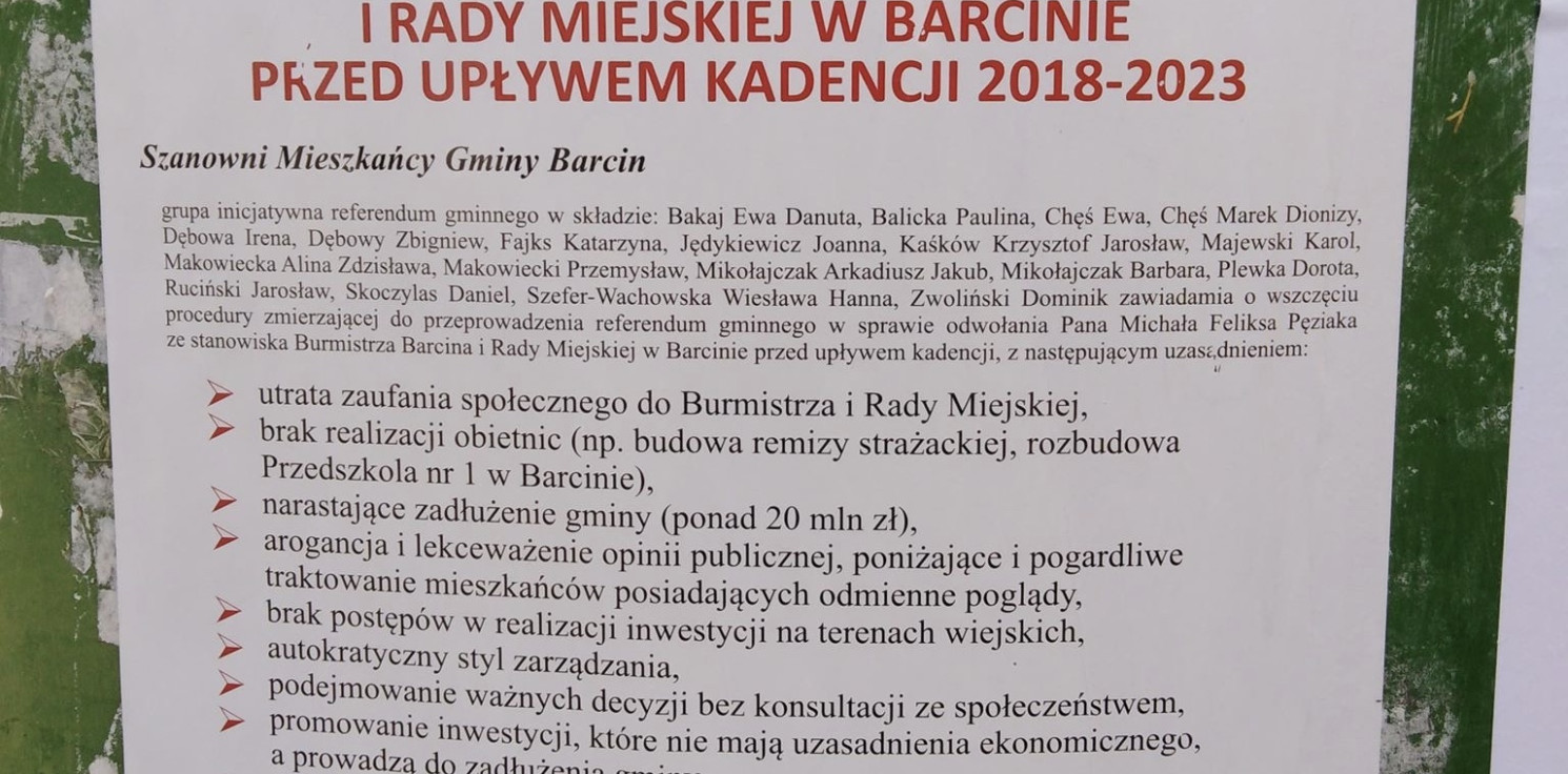 Barcin - Chcą odwołać burmistrza i radę miejską Barcina