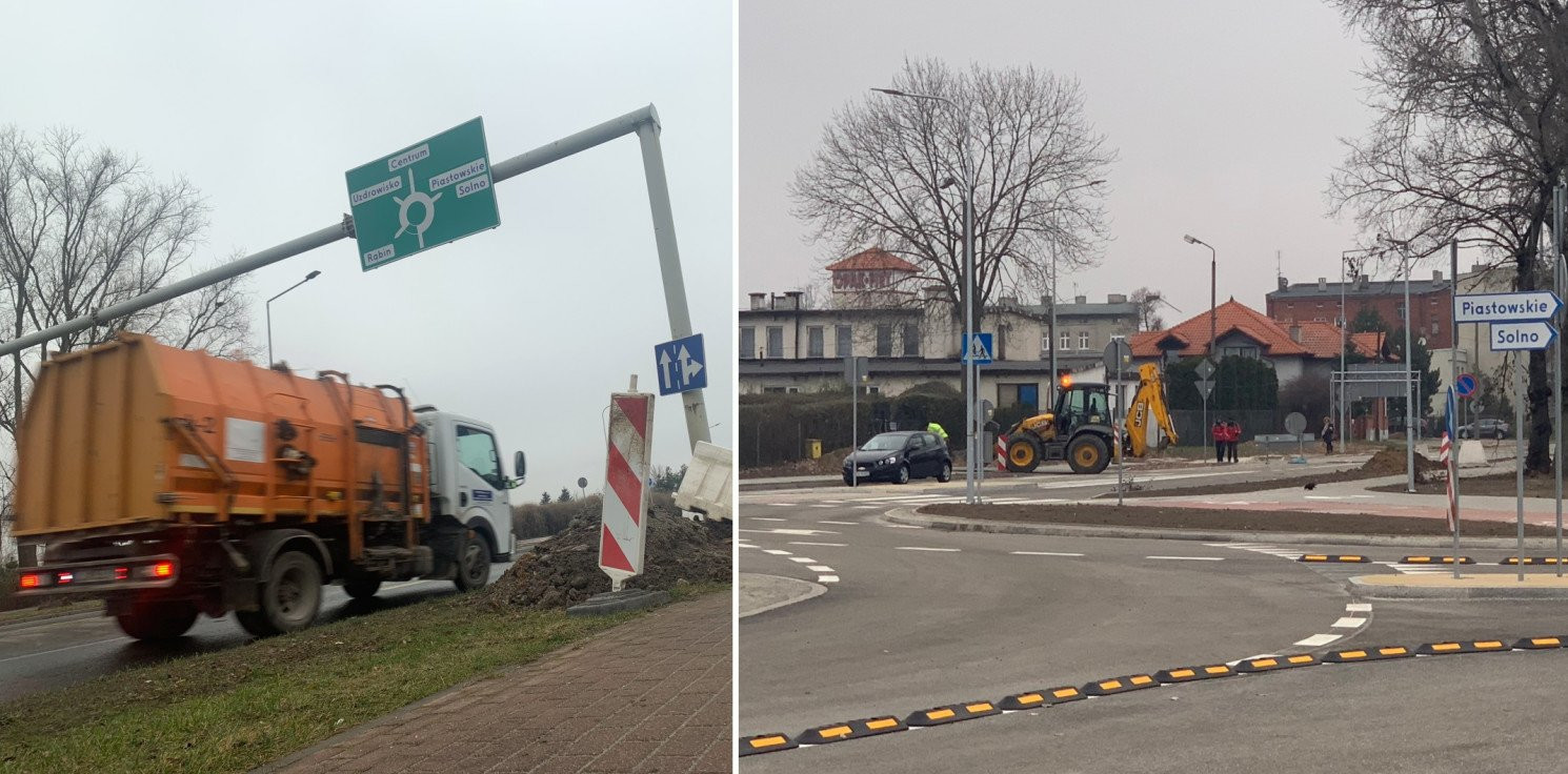 Inowrocław - Montują brakujące elementy na nowym rondzie